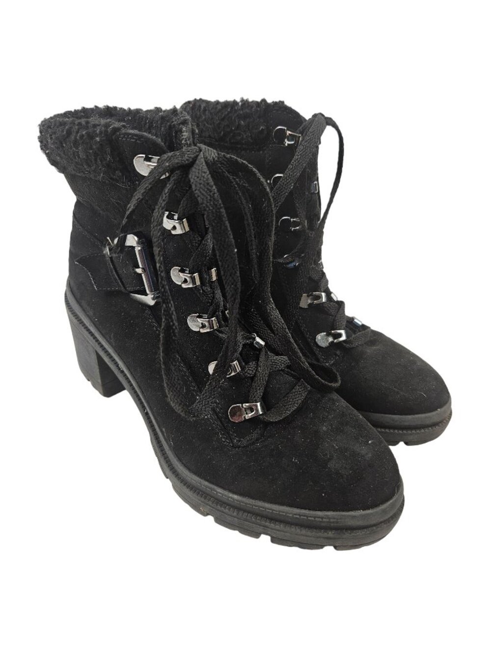 Black Jellypop Brandi Womens Suede Heeled Boots Size 6.5M Lace Up Fleece Lined